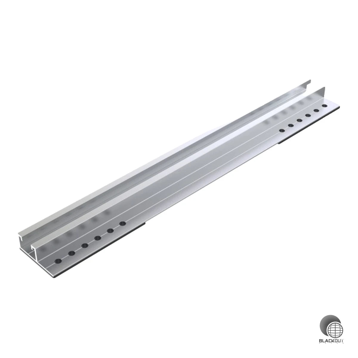 Aluminium-Montagebrücke zur horizontalen Befestigung von PV-Modulen auf Trapezblech über zwei Hochsicken. Für Sickenabstände von 220–333 mm, mit vormontiertem Dichtband und Montagekanal für Hammerkopf M8 oder Klick-Sockel.