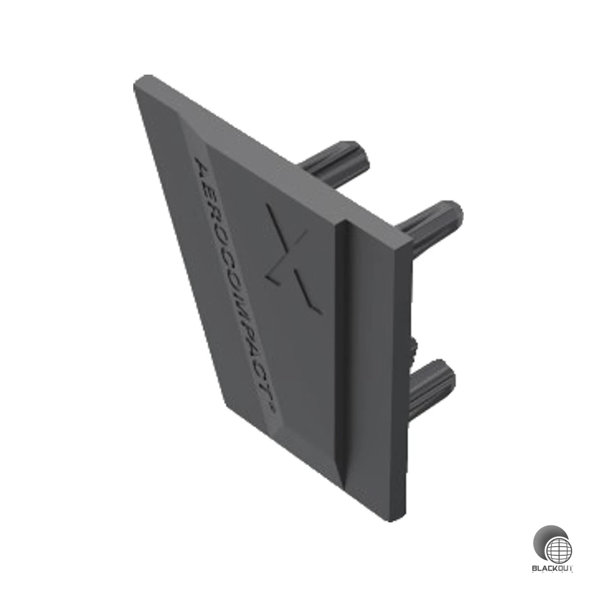 Sauberer Abschluss für das Aerocompact X40-Trägerprofil: Die rechte Endkappe aus UV-stabilisiertem Kunststoff schützt die offenen Schienenenden und verleiht der Montage ein gepflegtes, professionelles Erscheinungsbild.