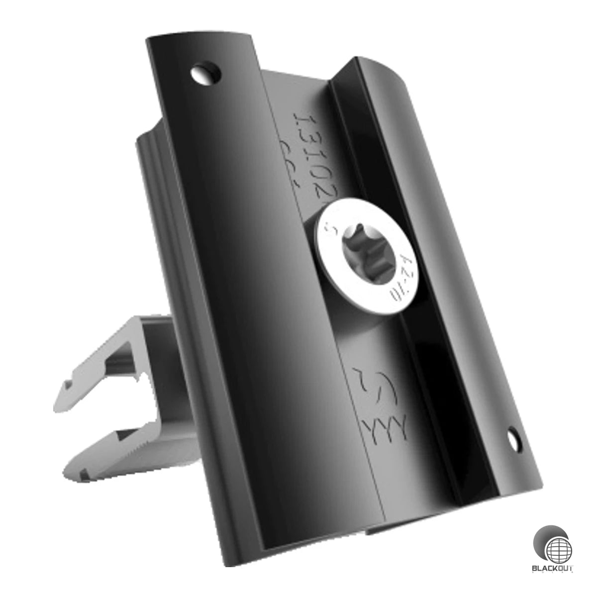Universelle Aluminium-Mittelklemme für Modulrahmenhöhen von 30 bis 47 mm, schwarz eloxiert und mit integriertem Erdungspin für sichere PV-Modulbefestigung.