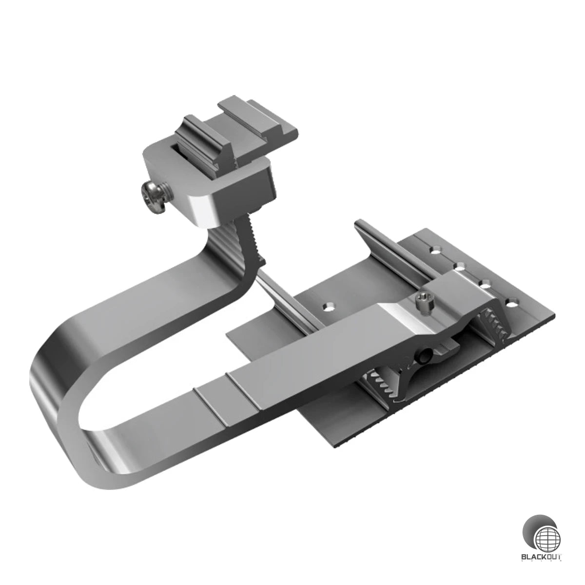 Dreidimensional verstellbarer Aluminium-Dachhaken für die Montage von PV-Anlagen auf Ziegeldächern. Höhenverstellung von 44–64 mm, kompatibel mit dem SL Alu-Flex 2000 System.