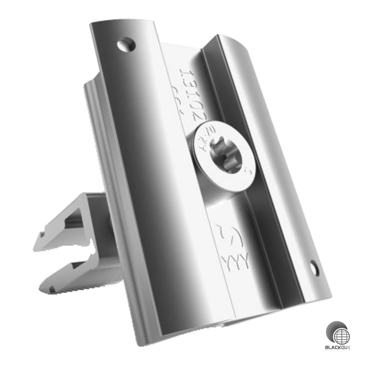 Universelle Aluminium-Mittelklemme für die Schletter ProLine-Serie – passend für Modulrahmen von 30 bis 47 mm Höhe, mit integriertem Erdungspin und vormontiertem Befestigungsmaterial.