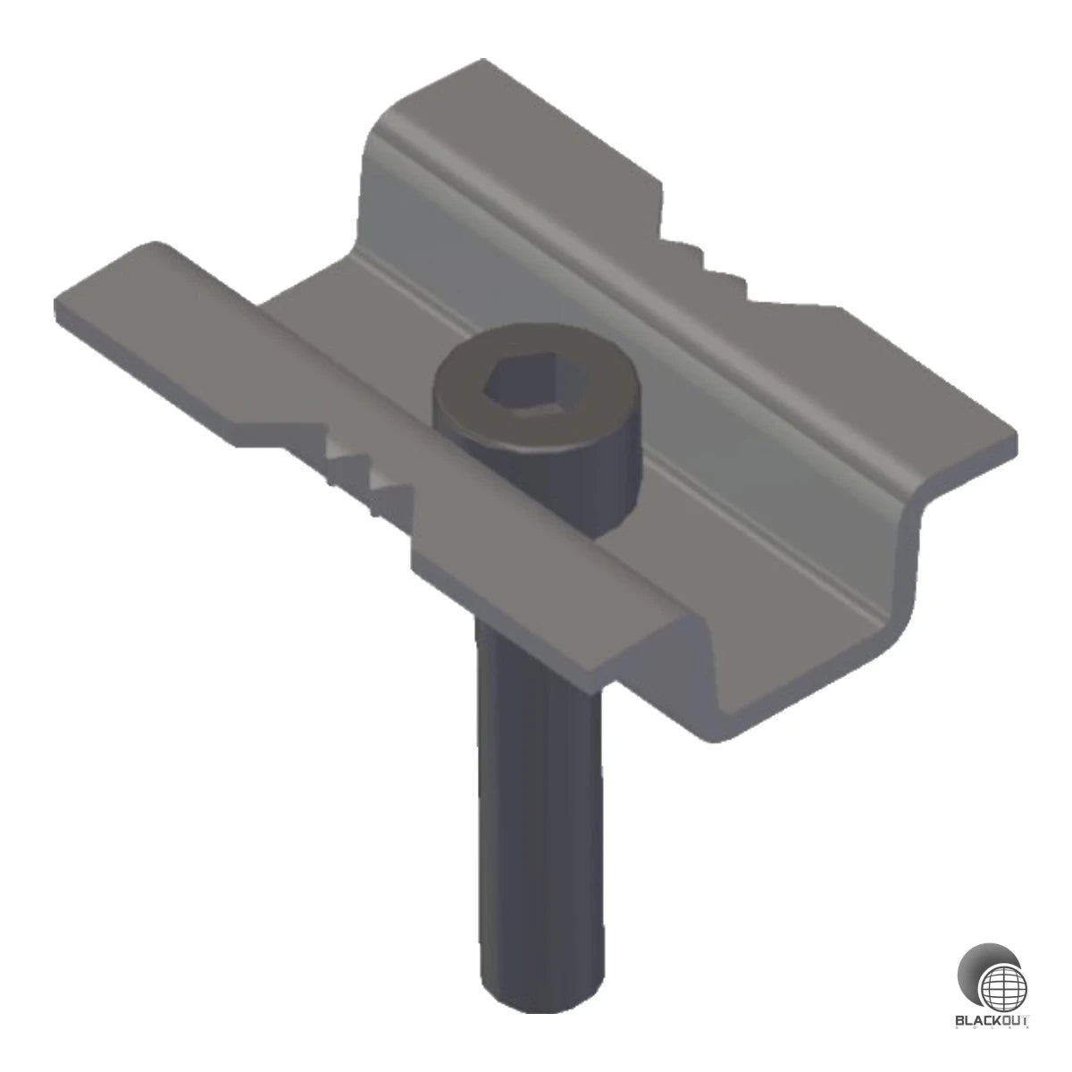 Edelstahl-Mittelklemme mit vormontierter Schraube zur sicheren Fixierung zwischen PV-Modulen – kompatibel mit Modulrahmenhöhen von 30–40 mm im iFIX Flachdach-Montagesystem.