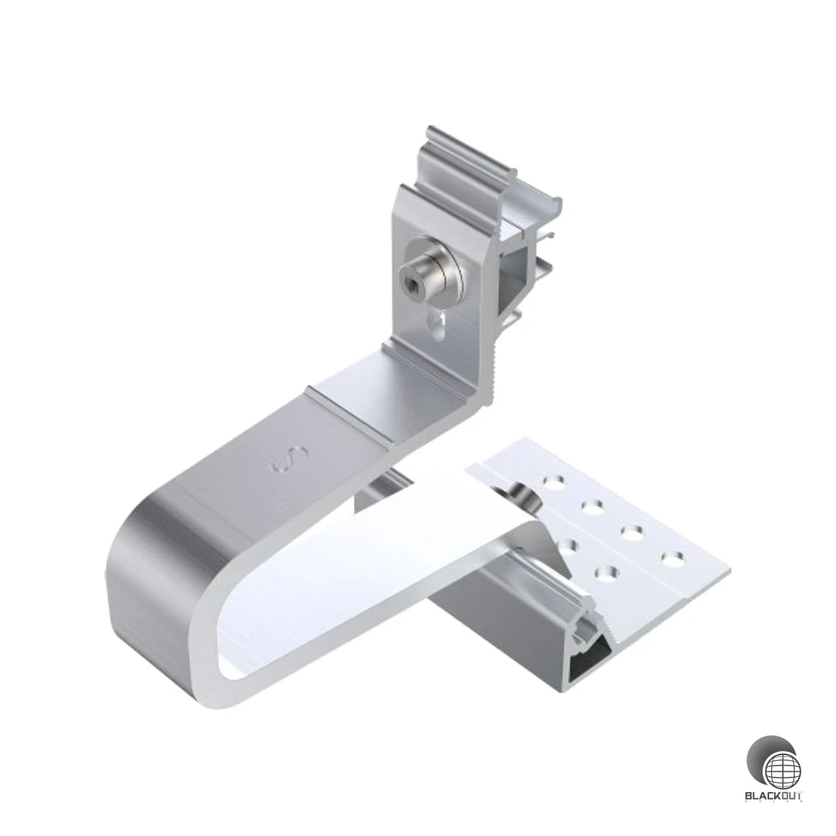 Schwerlast-Aluminium-Dachhaken für Pfannenziegel-Dächer mit Klick-Schnellmontage und Anbindung an die Aerocompact X40- und X50-Schienensysteme. Höhenverstellbar und für horizontale Schienenmontage ausgelegt.