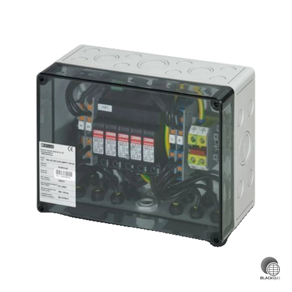 Generatoranschlusskasten für Photovoltaikanlagen mit kombiniertem Überspannungsschutz Typ 1/2 und SUNCLIX-Steckverbindern — für den Anschluss von 2×2 Strings bis 1000 V DC.