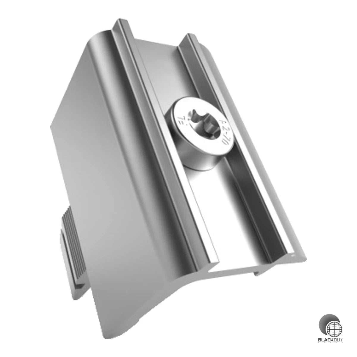 Aluminium-Endklemme der Rapid16-Familie für horizontale Modulklemmung bei Rahmenhöhen von 30–40 mm – mit integriertem Erdungspin und Befestigungsmaterial.