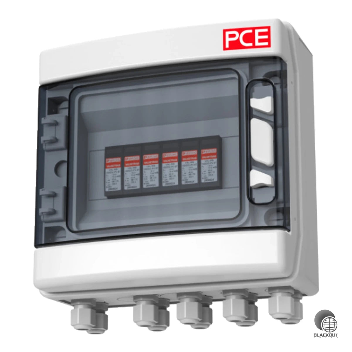 Kompakte DC-Stringbox als Systemlösung Typ 2 für PV-Anlagen mit 2 MPP-Trackern und 1.000 V DC Eingangsspannung – inklusive Überspannungsableiter und Kabelverschraubungen.