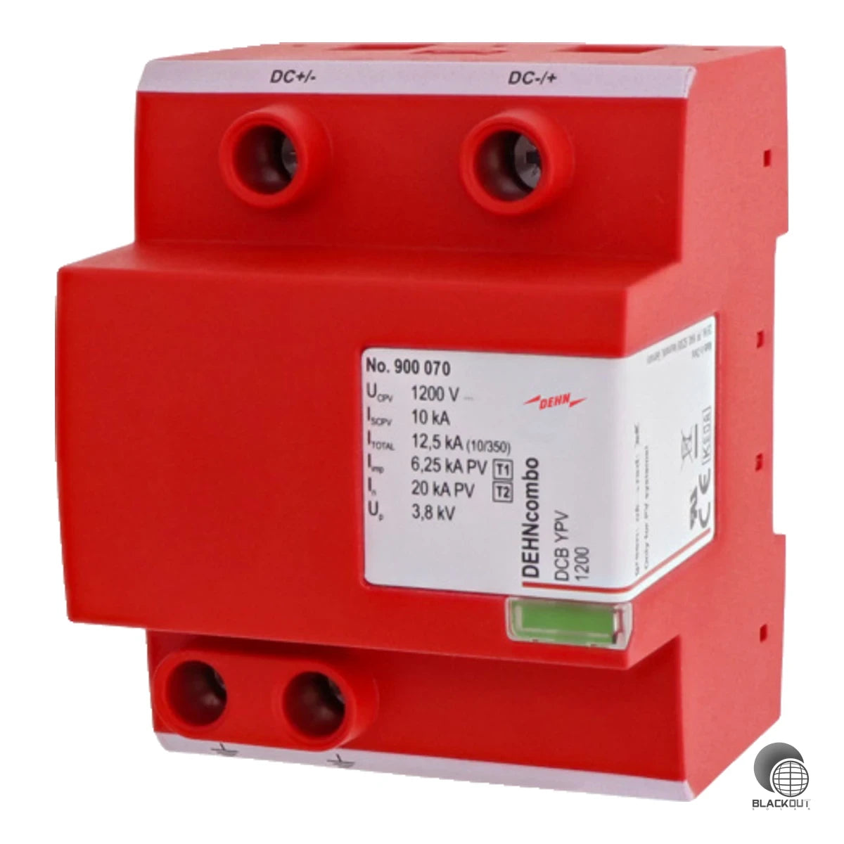 Kombinierter Überspannungsableiter Typ 1 + Typ 2 für PV-Systeme bis 1200 V DC mit bewährter Y-Schaltung. Schützt Wechselrichter zuverlässig vor Überspannungen – auch bei direkten Blitzeinschlägen.