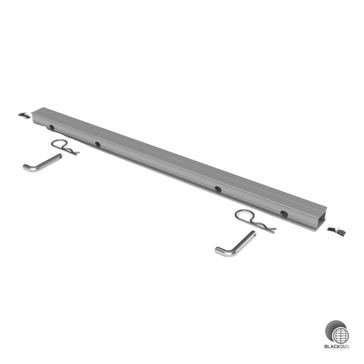 Schienenverbinder-Set zur Verbindung zweier K2 Dome 6.10 Base Sets. Inklusive Befestigungsmaterial und TerraGriff für den Potenzialausgleich.