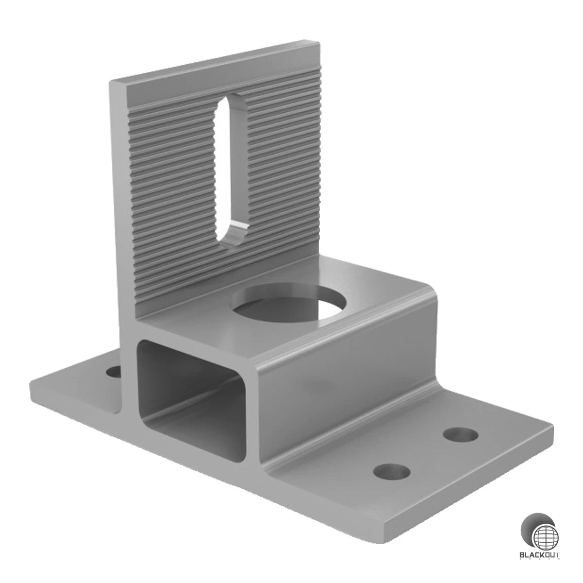 Aluminium-Dachbefestigung mit SingleRail-Anbindung für Schrägdächer mit Bitumeneindeckung — höhenverstellbar und mit integrierter Butyl-Dichtung für eine wasserdichte Dachdurchdringung.