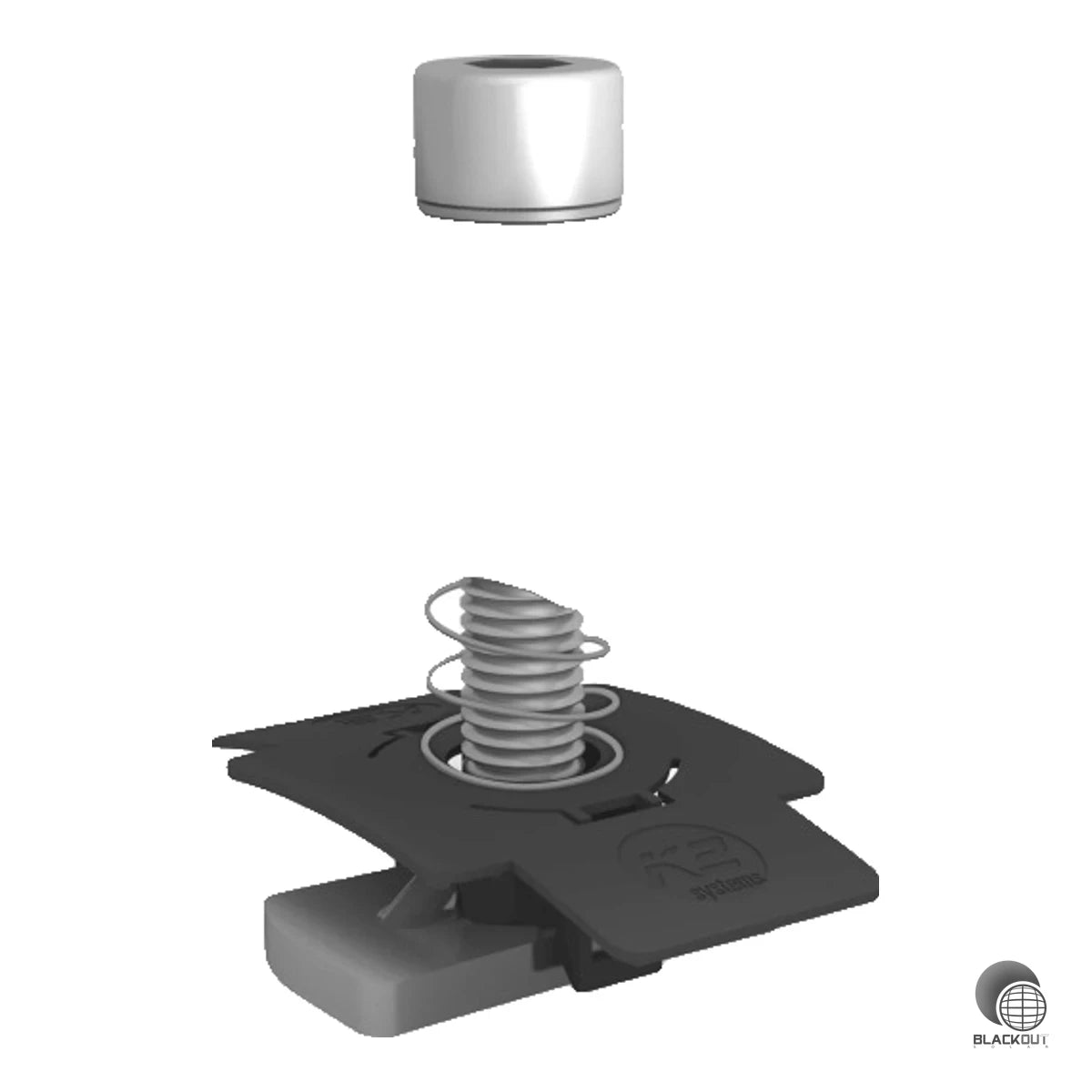 Komplett-Set zur Mittelklemmung von Solarmodulen mit 34–38 mm Rahmenhöhe auf K2-Schienensystemen. Inklusive Einlegemutter, Stahlfeder und M8x55-Schraube – sofort montagebereit.
