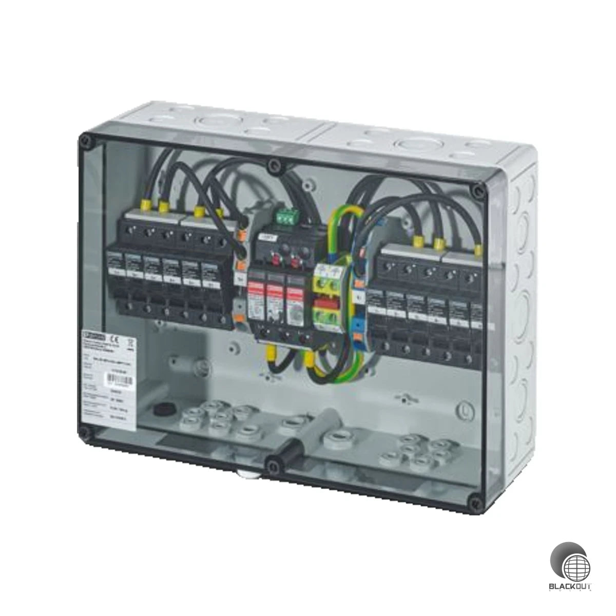 Generatoranschlusskasten für PV-Anlagen mit kombiniertem Typ-1/2-Überspannungsschutz und Sicherungshaltern für bis zu 6 Strings — zuverlässige DC-Absicherung in einem Gerät.