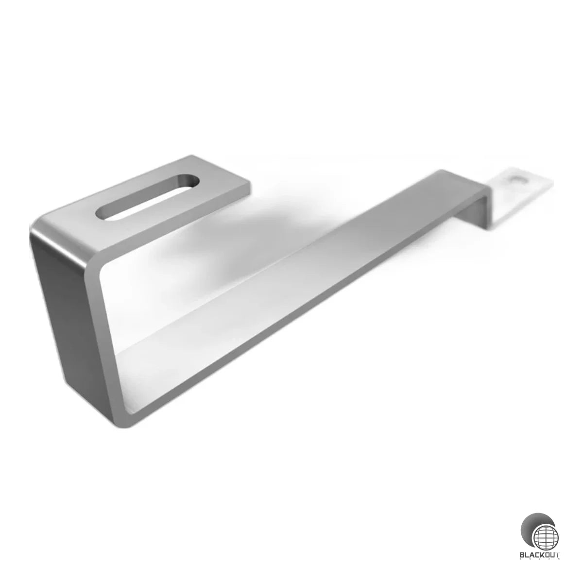 Edelstahl-Dachhaken von K2 Systems zur Befestigung von SolidRail-Montageschienen auf Biberschwanz-Ziegeldächern. Mit 40x50 mm Grundplatte, Langloch für Hammerkopfschraube und 33 mm Aufbauhöhe unter dem Ausleger.