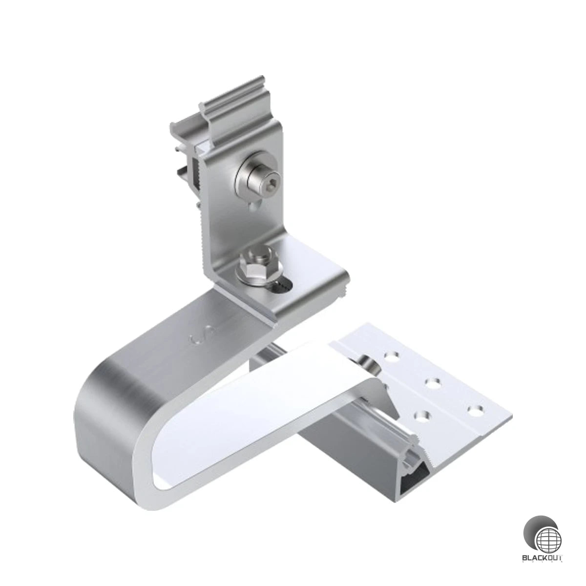Schwerlast-Aluminium-Dachhaken mit Klick-Schnellmontageaufsatz für Pfannenziegel-Dächer — kompatibel mit Aerocompact X40- und X50-Schienen. Höhenverstellbar und vormontierten für eine schnelle, sichere Installation.