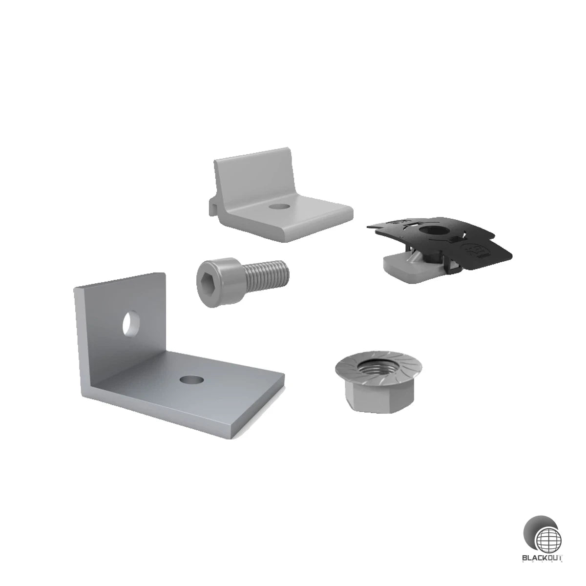Komplett-Set mit allen Verbindern und Befestigungselementen für ein Dreieck im K2 MultiAngle Montagesystem — ein Set pro Dreieck für sicheren Stand auf Flachdach oder Freifläche.