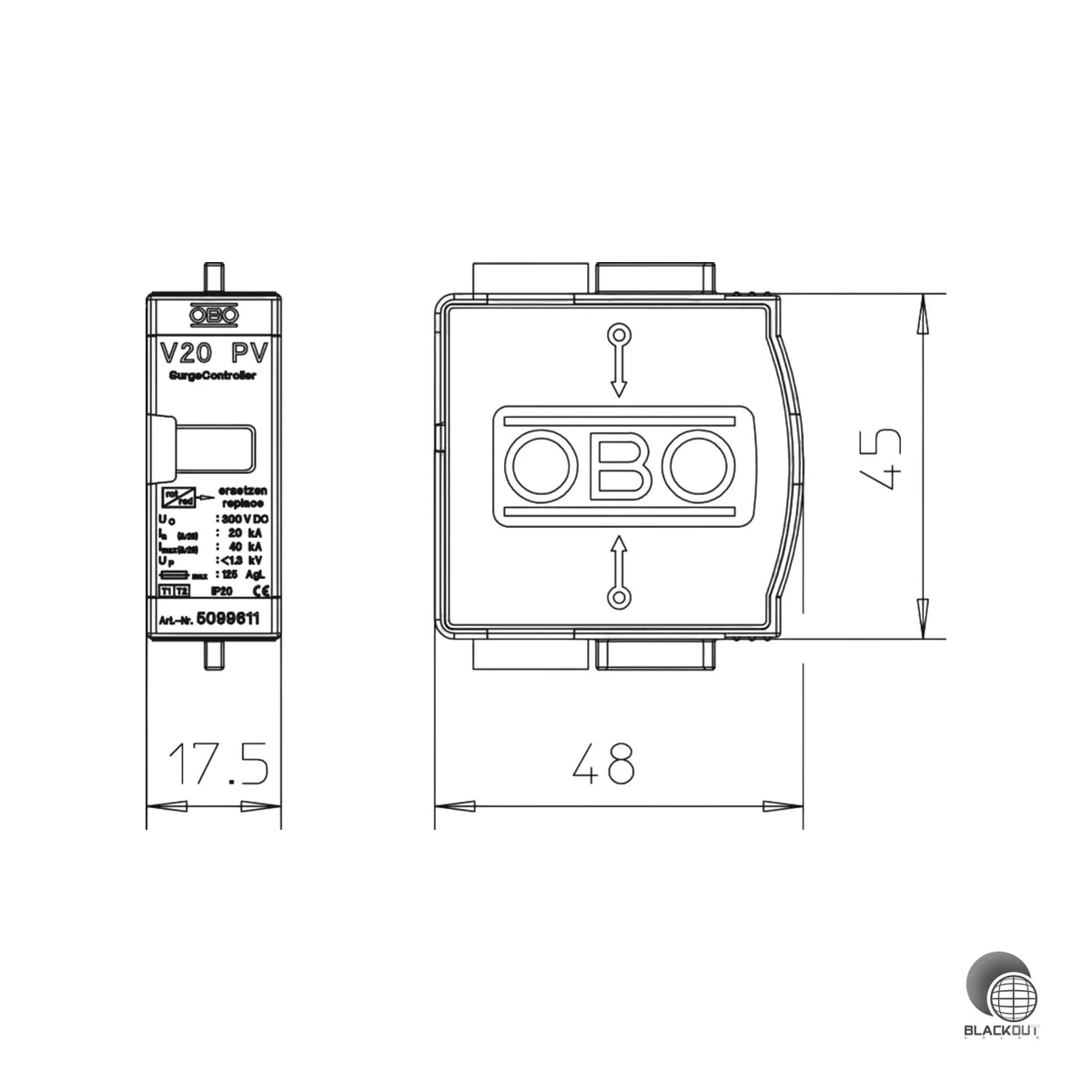 OBO Bettermann SurgeController V20 Überspannungsableiter PV 300V DC