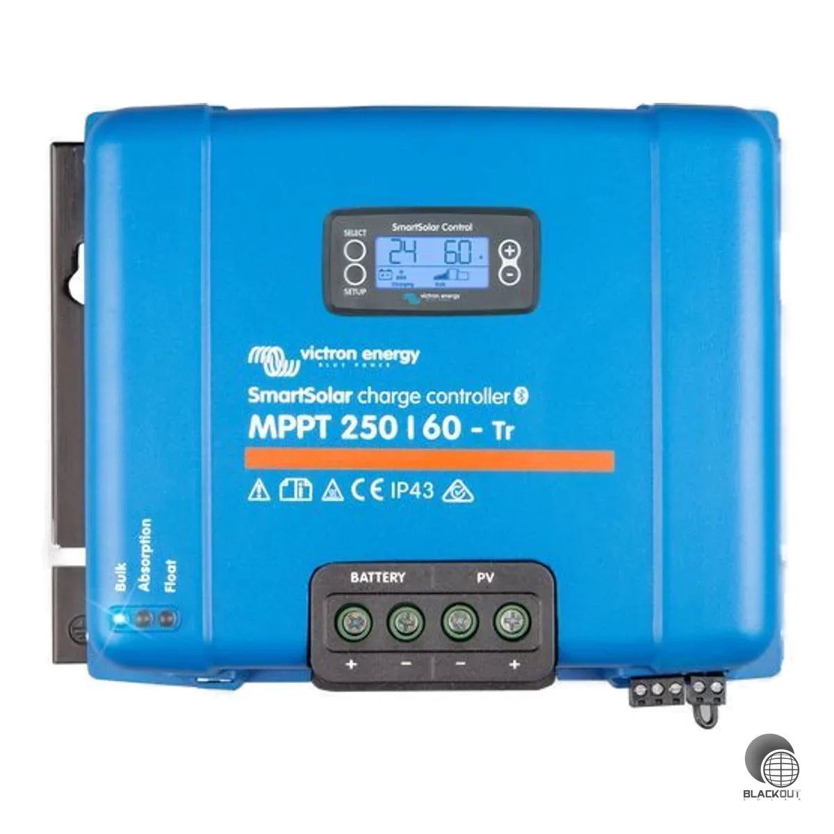 MPPT-Solarladeregler für 12/24/48-V-Systeme mit 60 A Ladestrom, bis zu 250 V PV-Leerspannung und integriertem Bluetooth Smart für drahtlose Konfiguration und Überwachung.