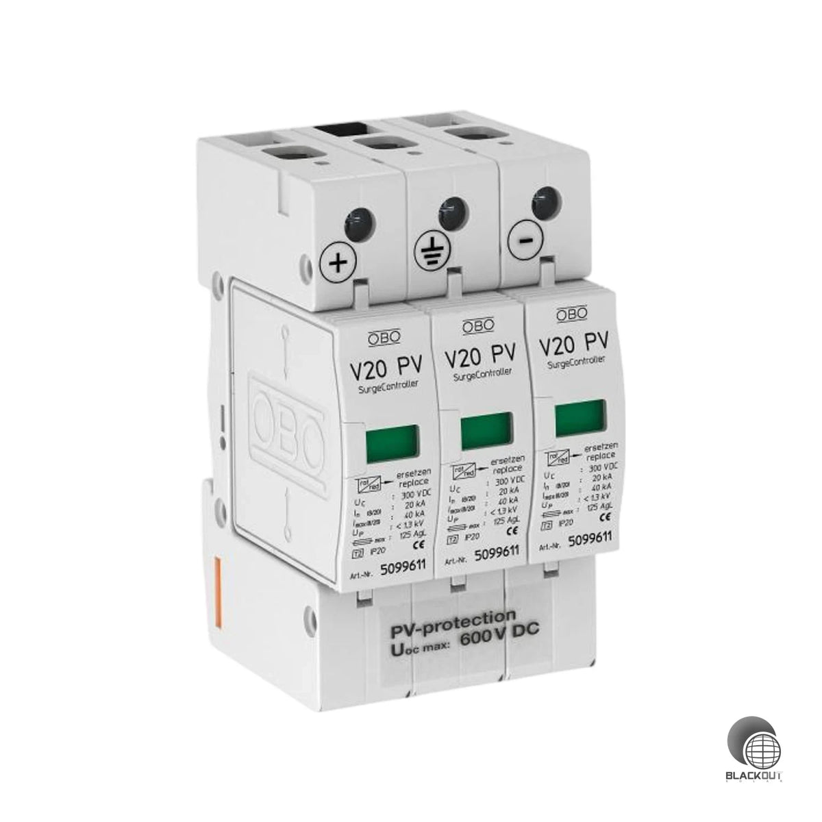 Steckbarer Typ-2-Überspannungsableiter in Y-Schaltung für PV-Anlagen bis 600 V DC. Schützt zuverlässig mit einem Ableitvermögen von bis zu 40 kA (8/20) pro Pol und einem niedrigen Schutzpegel von unter 2,6 kV.