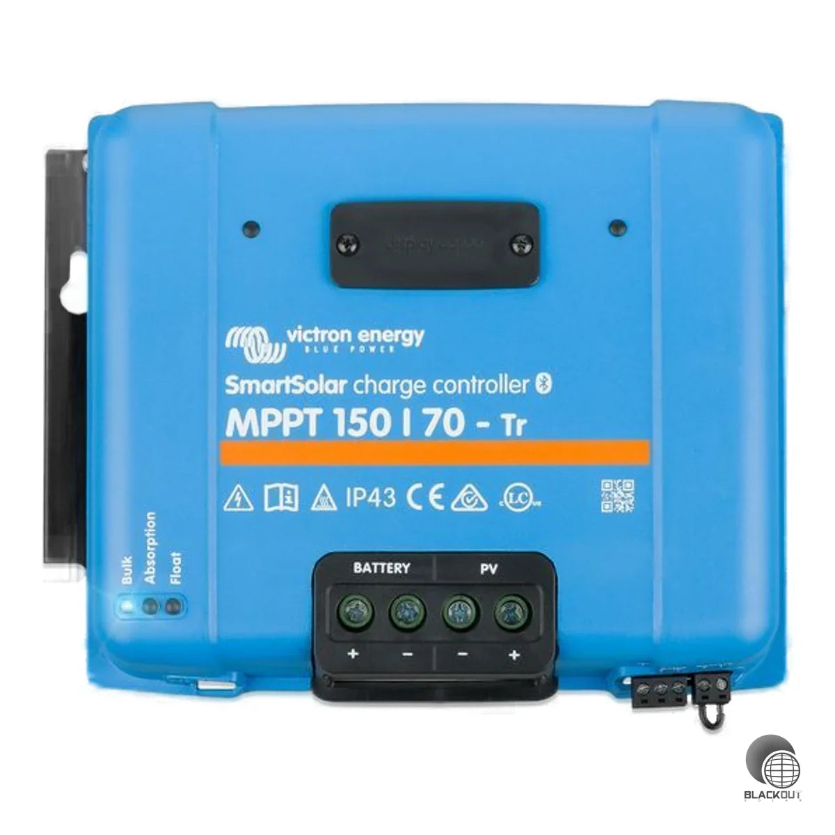 MPPT-Solarladeregler mit 70 A Nennladestrom für 12/24/48-V-Batteriesysteme und bis zu 150 V PV-Leerspannung. Integriertes Bluetooth Smart für drahtlose Konfiguration und Überwachung.