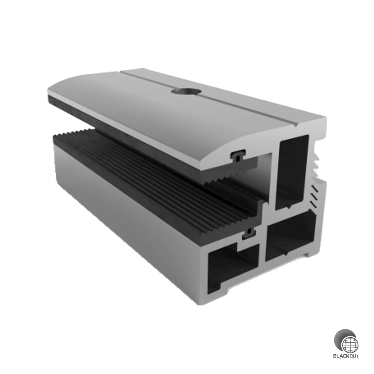 Breite Aluminium-Endklemme von Schletter für die sichere Rahmenmontage von Laminatmodulen mit 3–12 mm Stärke – inklusive Befestigungsmaterial.