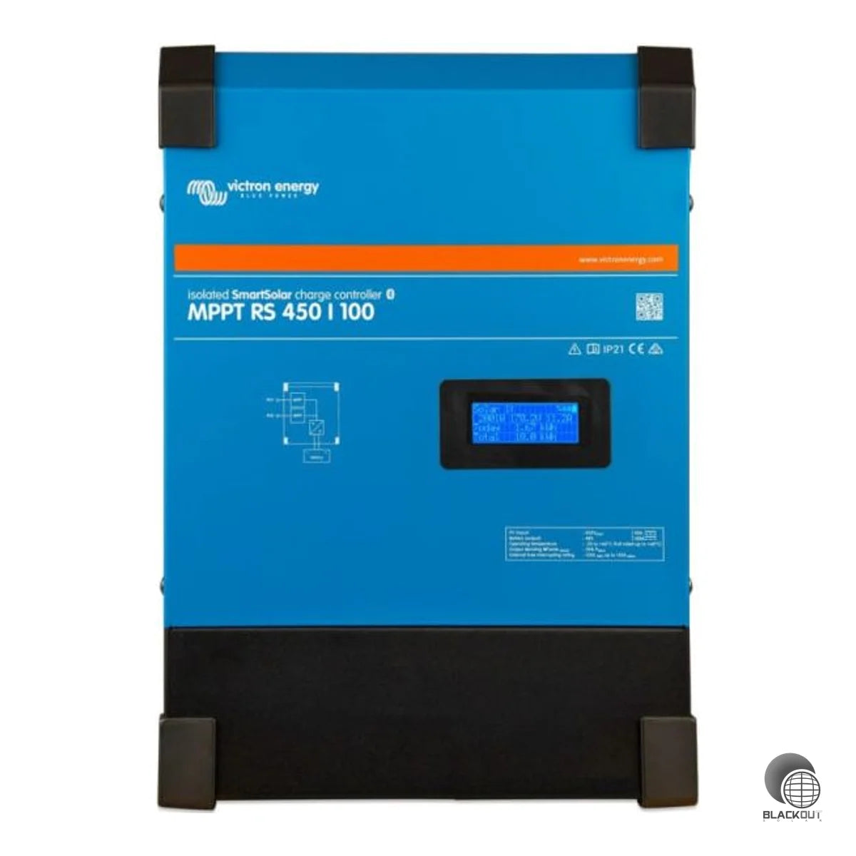 Leistungsstarker MPPT-Solarladeregler von Victron Energy mit 450V maximaler PV-Spannung und 100A Nennladestrom für 48V-Batteriesysteme. Ausgestattet mit MC4-Anschlüssen für die direkte Verbindung mit PV-Modulen.