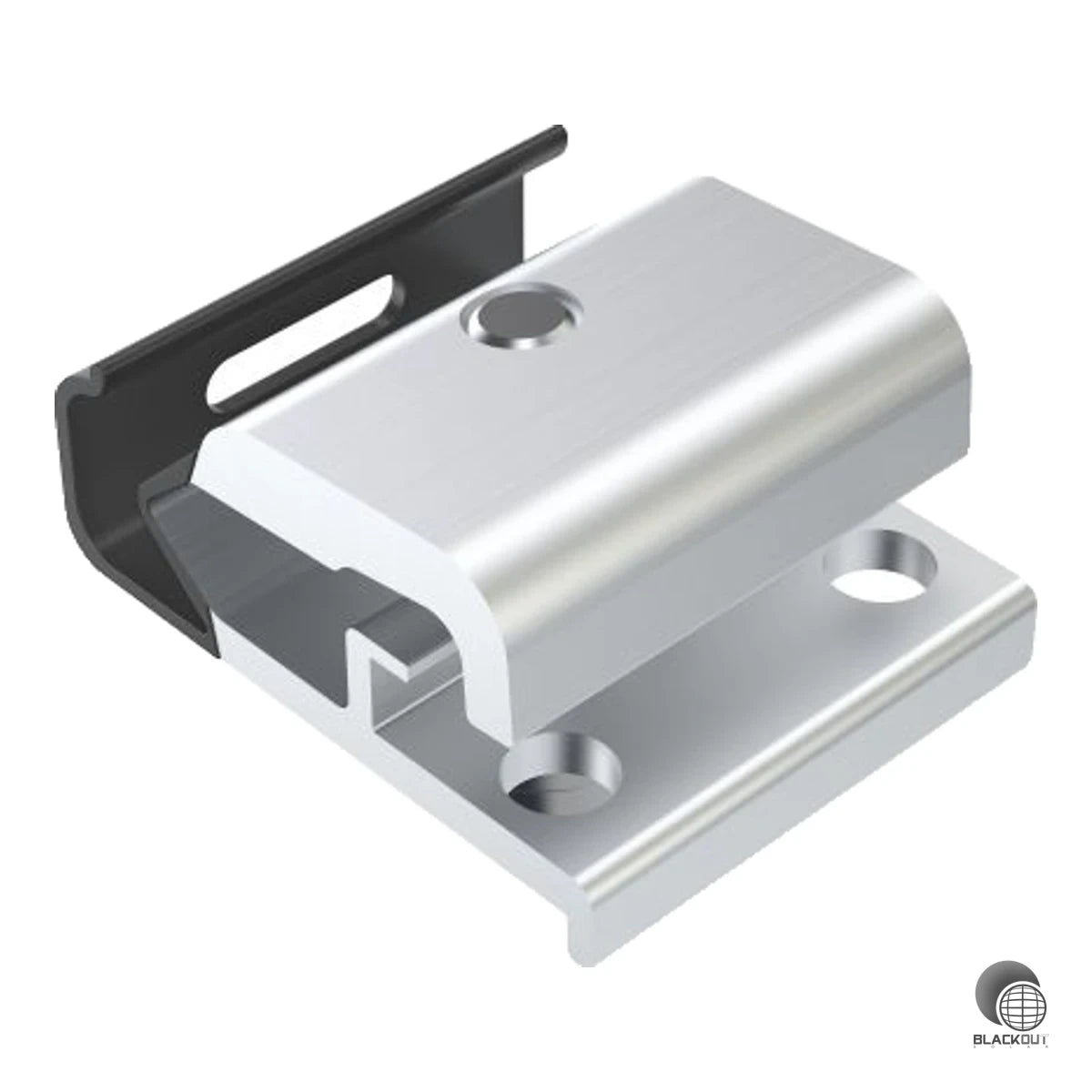 Befestigungsklemme für Moduloptimierer und Mikroinverter an PV-Unterkonstruktionen oder Modulrahmen, mit integriertem Potentialausgleich aus Aluminium 6063-T6 und Edelstahl A2-70.