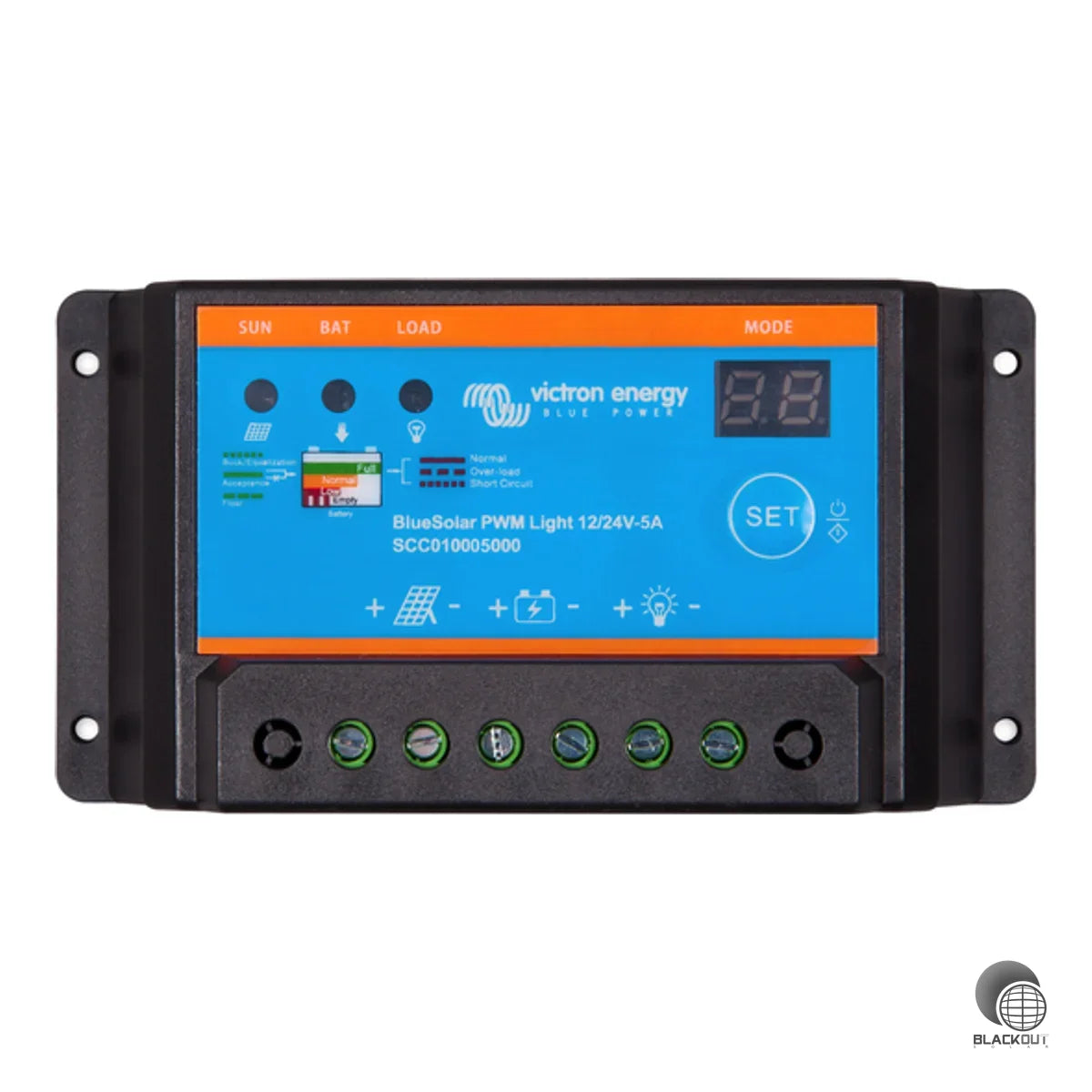 Kompakter PWM-Solarladeregler von Victron Energy mit 5 A Lade- und Laststrom für 12/24V-Inselsysteme. Dank nur 10 mA Eigenverbrauch besonders effizient bei kleinen Solaranlagen.
