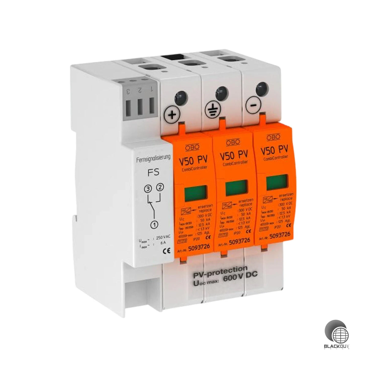 Typ 1+2 Kombiableiter in fehlerresistenter Y-Schaltung für PV-Anlagen bis 600 V DC mit integriertem Fernsignalkontakt. Bietet Blitz- und Überspannungsschutz mit 12,5 kA Ableitvermögen (10/350 µs) und niedrigem Schutzpegel von 2,6 kV.