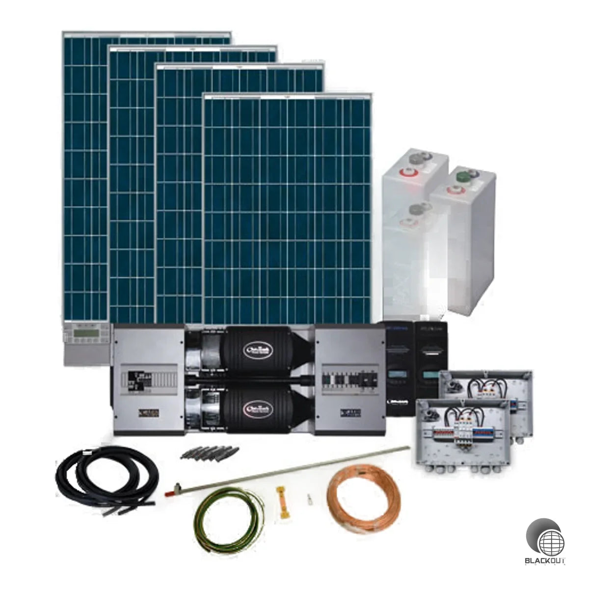 Vollständiges netzunabhängiges PV-Komplettsystem mit 6 kW Leistung und 48 V Systemspannung – ideal für hohen Energiebedarf abseits des Stromnetzes.