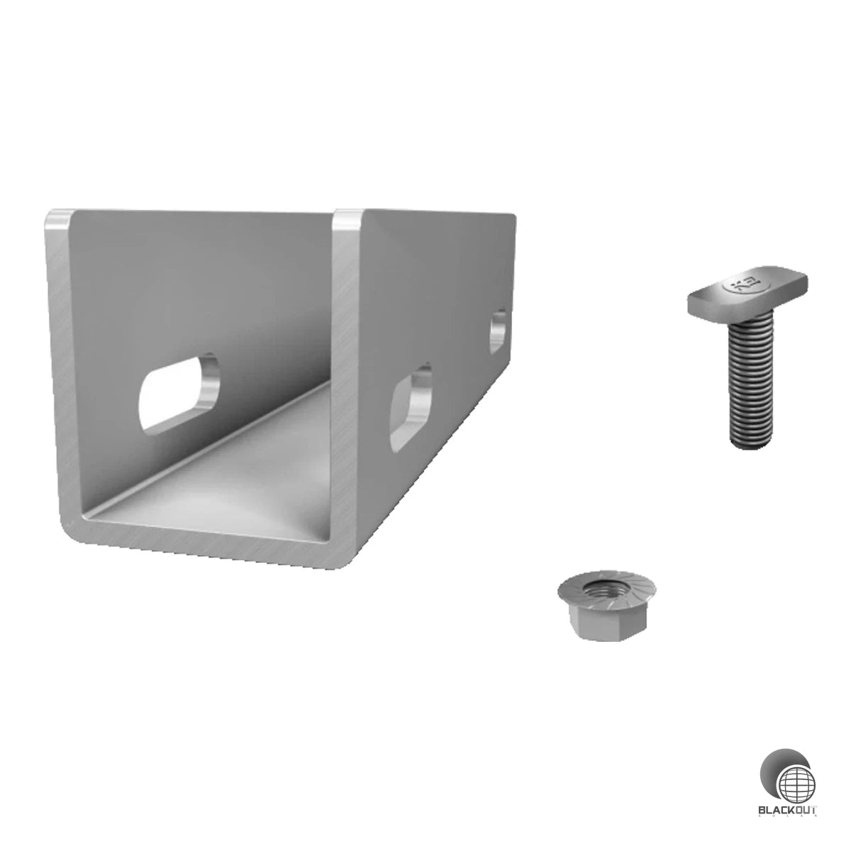 Verbindungsset aus Aluminium zum sicheren Verbinden zweier K2 CrossRail 48 Montageschienen. Inkl. Hammerkopfschrauben und Sperrzahnmuttern aus Edelstahl A2.