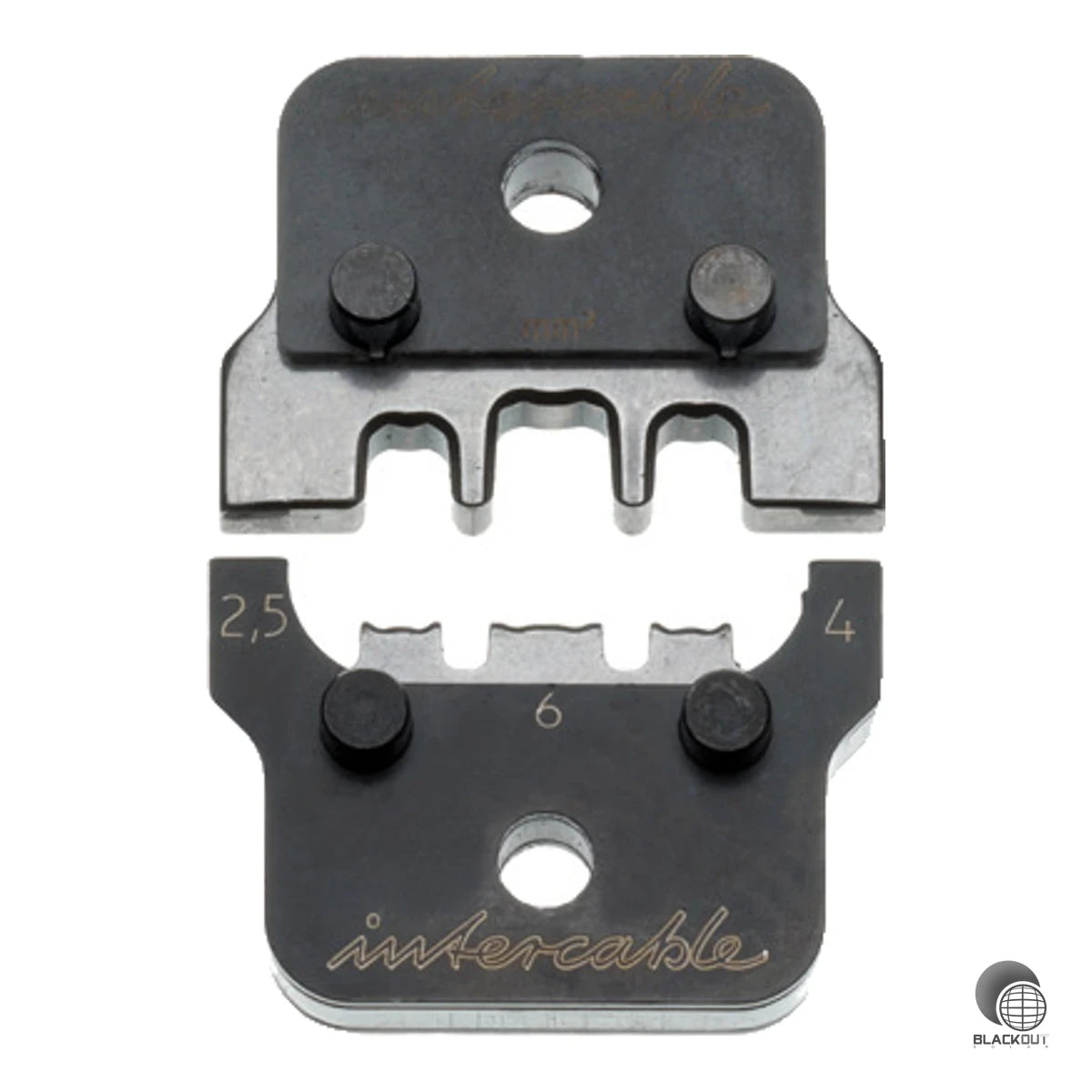 Wechseleinsatz für Crimpwerkzeuge zur professionellen Verpressung von MC4-Kontakten in Photovoltaik-Anlagen. Ovalpressung für Kabelquerschnitte von 2,5 bis 6 mm².
