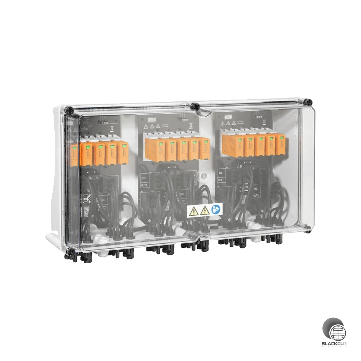 Professioneller DC-Generatoranschlusskasten für Photovoltaikanlagen mit 6 MPP-Trackern, integriertem Überspannungsschutz Typ I/II und IP65-Schutz für den Außenbereich.