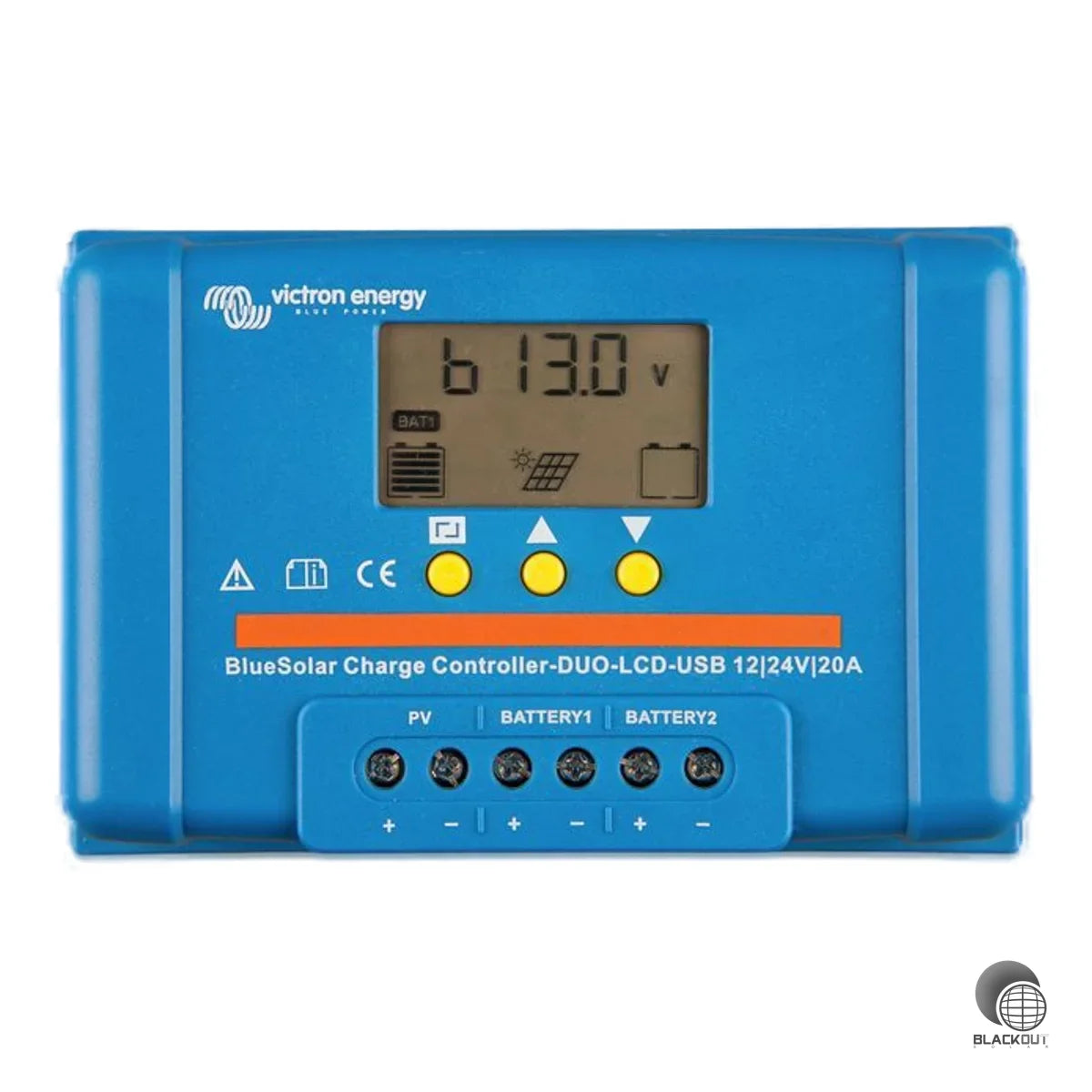 PWM-Solarladeregler mit zwei separaten Batterieausgängen, LCD-Display und zwei USB-Anschlüssen für 12/24V-Systeme bis 20A – ideal für Boote und Wohnmobile.