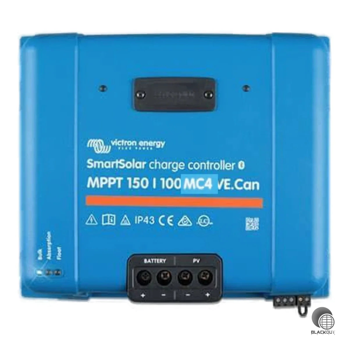 MPPT-Solarladeregler mit 100 A Nennladestrom und bis zu 150 V PV-Eingangsspannung für 12/24/36/48-V-Batteriesysteme. Mit integriertem Bluetooth, VE.Can- und VE.Direct-Schnittstelle sowie MC4-Anschlüssen.