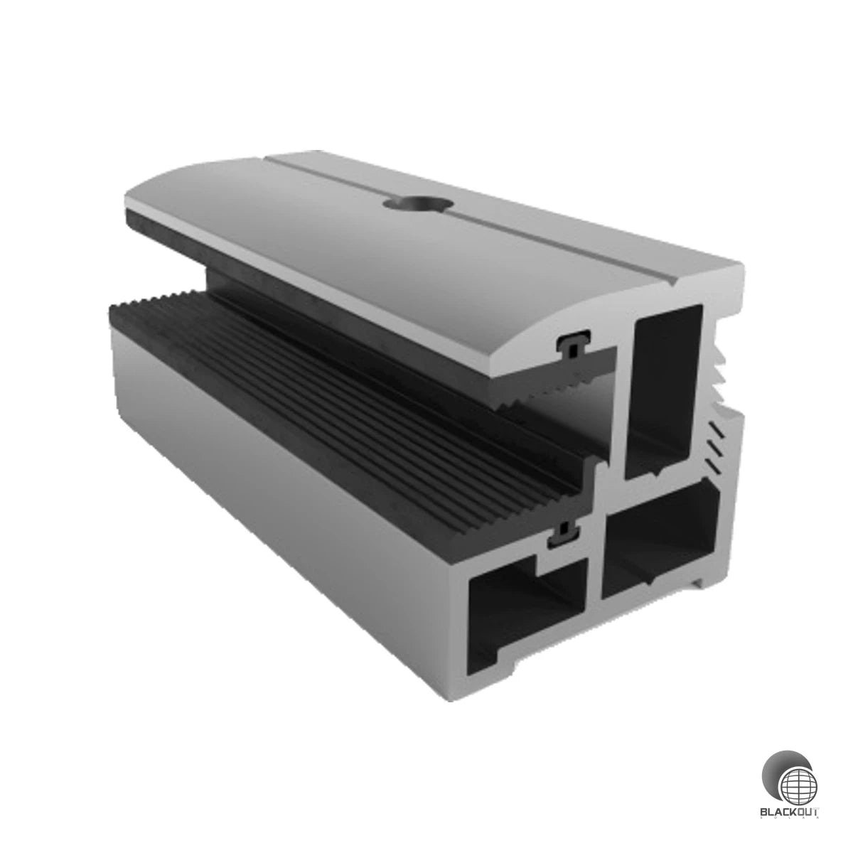 Schmale Aluminium-Endklemme für Laminatmodule mit einer Stärke von 3 bis 12 mm — inklusive Senkkopfschraube und Vierkantmutter, sofort einsatzbereit.
