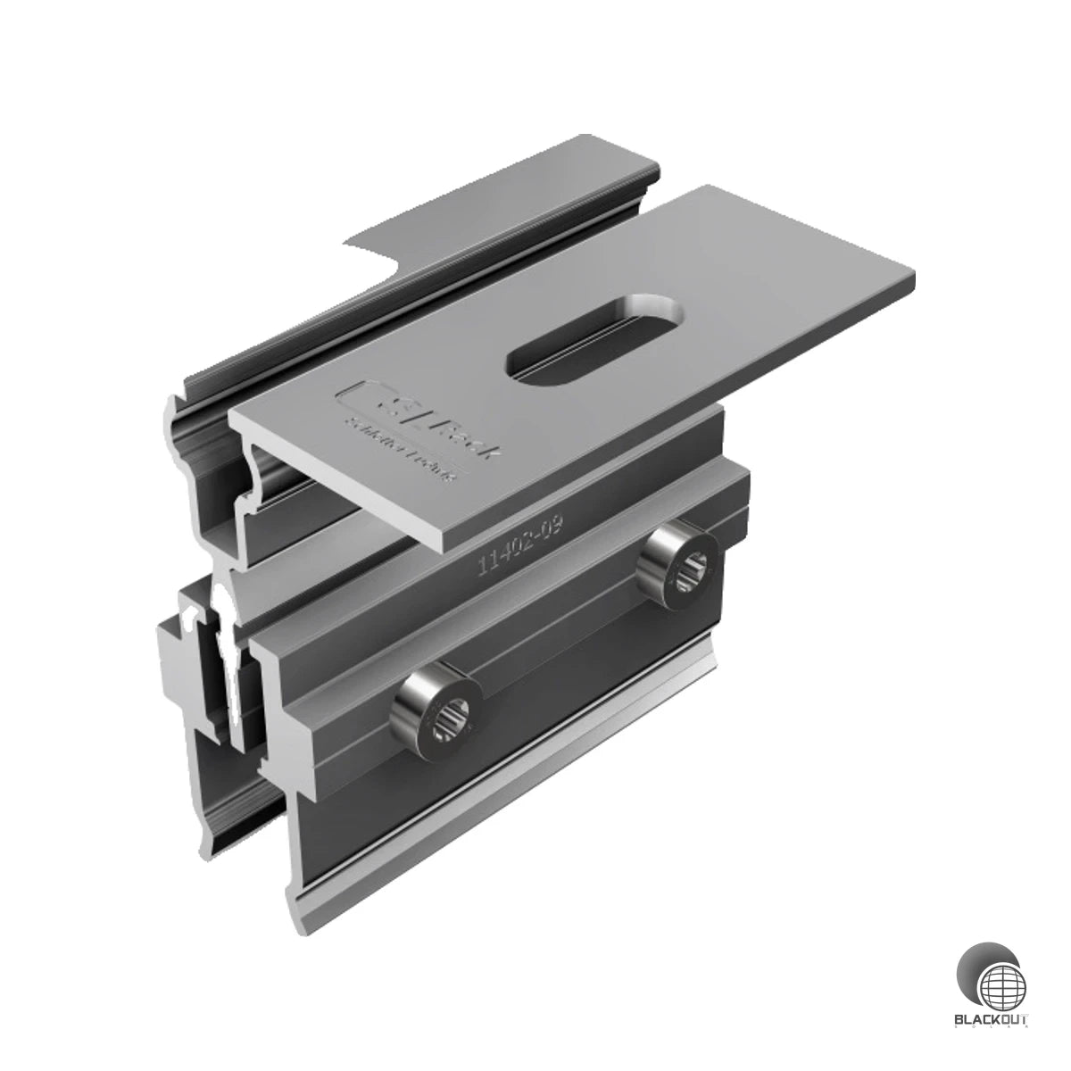 Spezialklemme für die schienenlose, horizontale Montage von Solarmodulen auf Zambelli RIB Roof465 Stehfalzdächern — aus Aluminium und Edelstahl, schnell montiert mit nur einem Werkzeug.