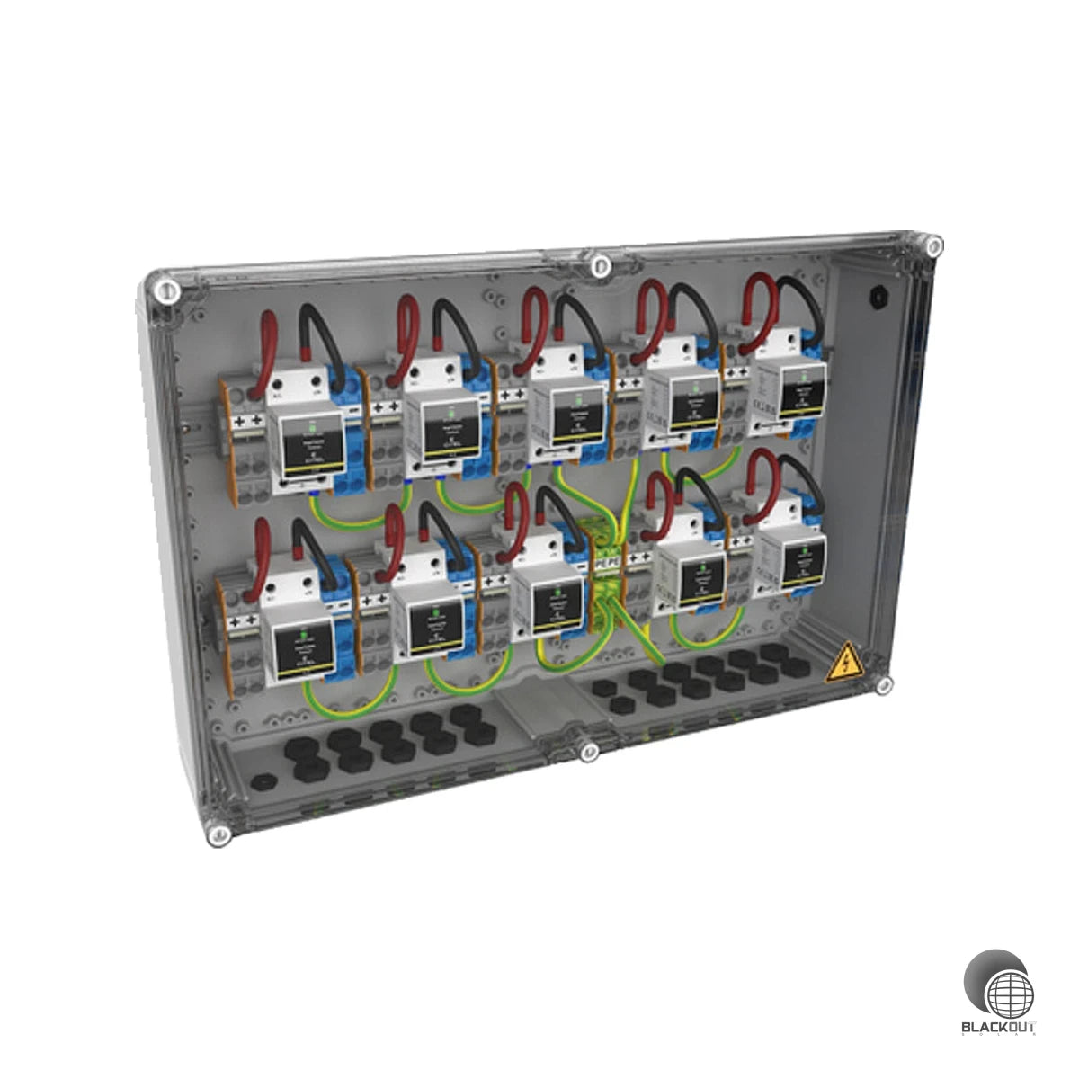 Kompakter Generatoranschlusskasten (GAK) der XS-Serie für PV-Anlagen mit 10 MPP-Trackern und 4 Strings — mit integriertem Überspannungsschutz Typ 2+3 und patentierter CTC-Technology.