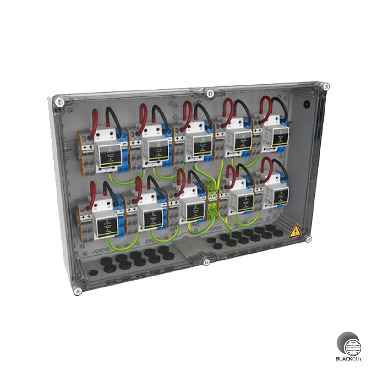 Kompakter Generatoranschlusskasten der XS-Serie für PV-Anlagen mit integriertem Überspannungsschutz Typ 1+2+3 und patentierter CTC-Technology — ideal für Gebäude der Blitzschutzklasse III/IV.