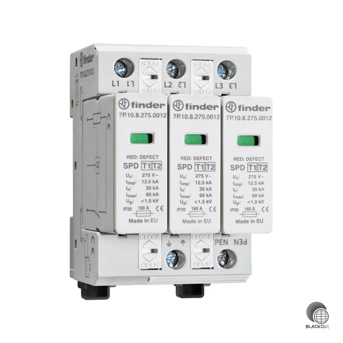 Kombinierter Blitz- und Überspannungsschutz Typ 1+2 speziell für Photovoltaikanlagen bis 1050 V DC — zuverlässiger Schutz der gesamten PV-Anlage auf nur 4 Teilungseinheiten.