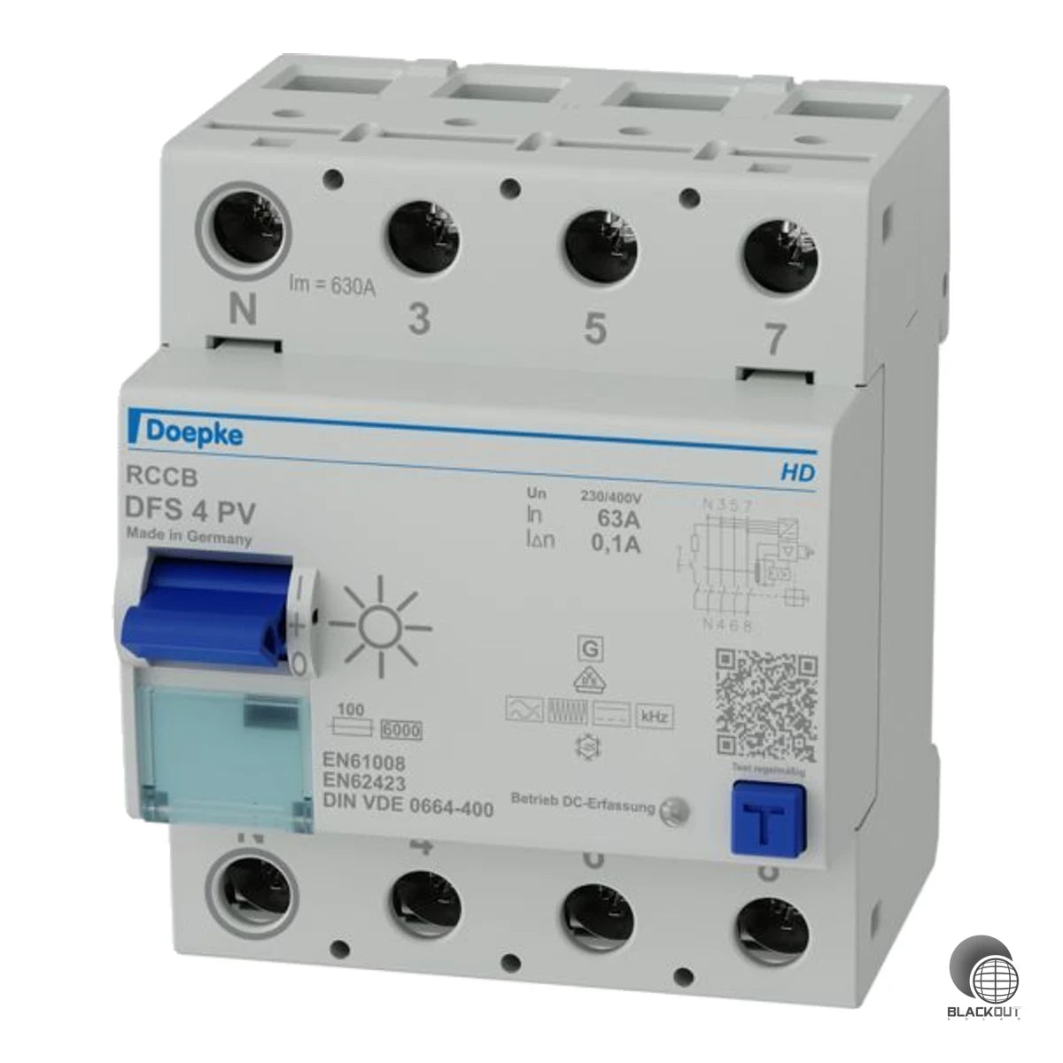Allstromsensitiver Fehlerstromschutzschalter mit PV-optimierter Kurzzeitverzögerung für zuverlässigen Schutz in Photovoltaikanlagen. Die HD-Ausführung bietet erhöhte Widerstandsfähigkeit gegen schädliche Umwelteinflüsse.