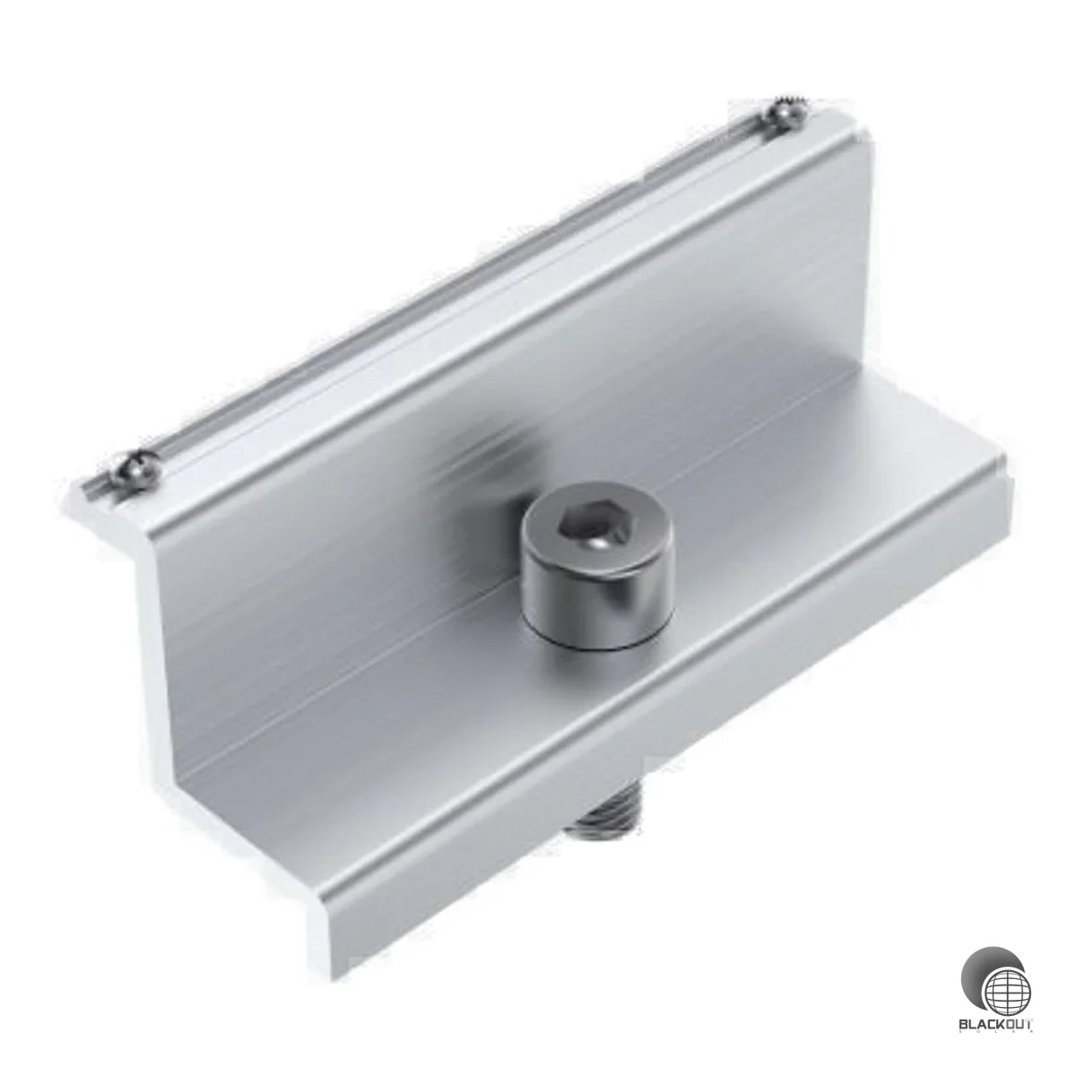 Vormontierte Modul-Endklemme für 32 mm Rahmenhöhe mit integriertem Potenzialausgleich. Sichere Fixierung per M8-Innensechskantschraube aus hochwertigem Aluminium und rostfreiem Edelstahl.