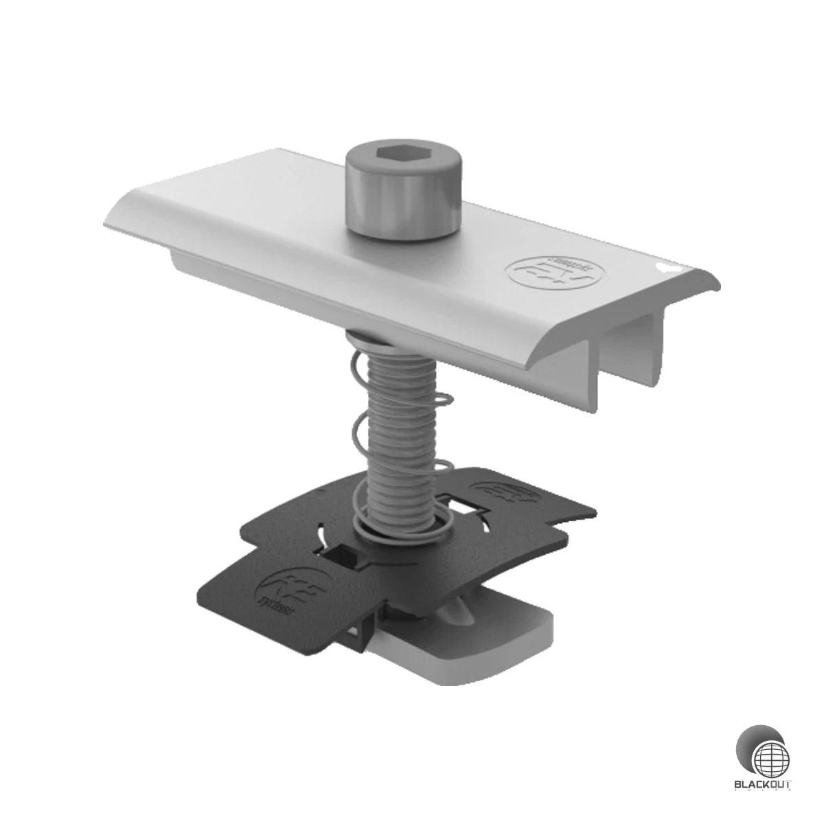 Mittelklemmen-Set von K2 Systems zum sicheren Fixieren von Solarmodulen mit Rahmenhöhen von 33 bis 35 mm auf K2-XS-Montagesystemen.