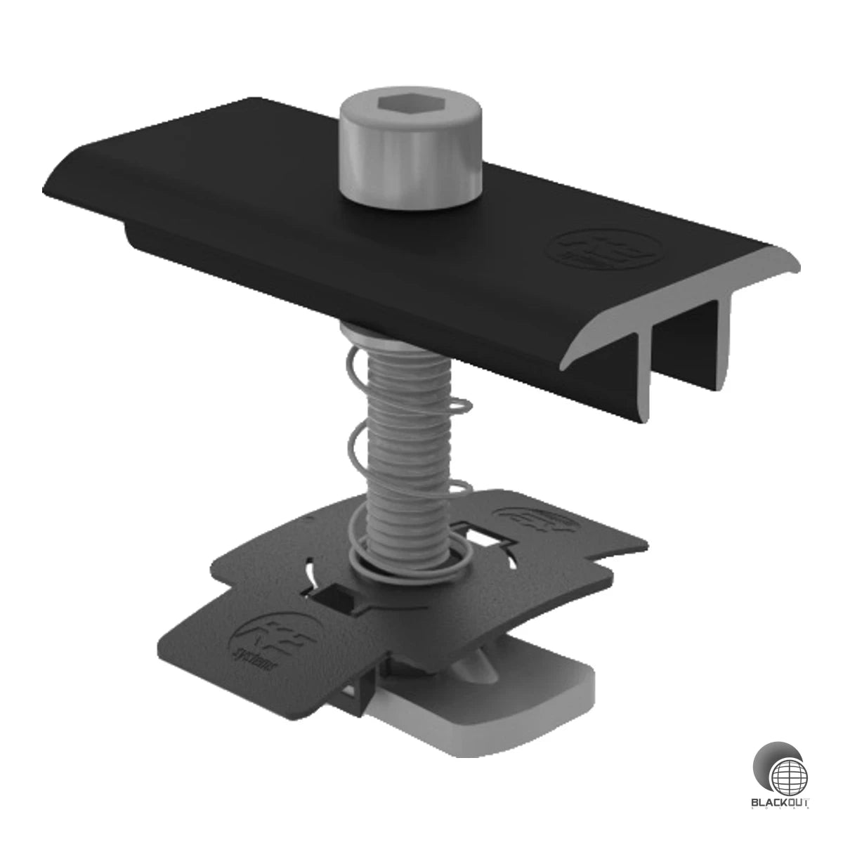 Schwarz eloxierte Aluminium-Mittelklemmen von K2 Systems zum sicheren Verbinden benachbarter Solarmodule mit 30 mm Rahmenhöhe – inklusive Befestigungsmaterial.