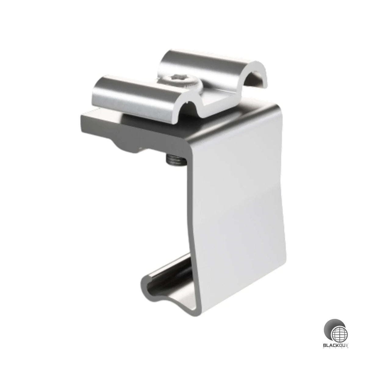 Erdungsklemme aus Aluminium für den Potentialausgleich zwischen Modulreihen im Prefa PREVARIO Solarmontagesystem. Verpackungseinheit: 50 Stück.