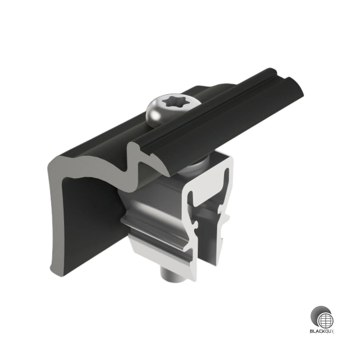 Endklemme aus schwarz eloxiertem Aluminium zur sicheren Befestigung von Solarmodulen am äußeren Rand der Generatorfläche — passend für Modulrahmen von 37 bis 47 mm im PREFA PREVARIO Solarmontagesystem.