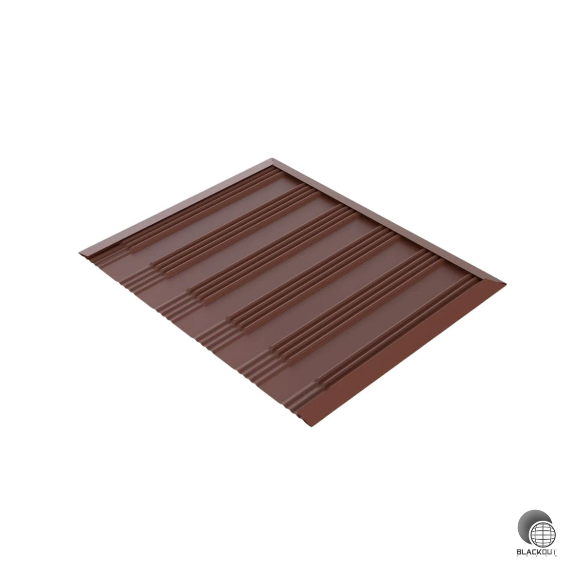 Flexibles Aluminium-Abdeckblech für PV-Montagesysteme in RAL 8004 Kupferbraun, mit vormontiertem Butylband für eine schnelle und dichte Montage.