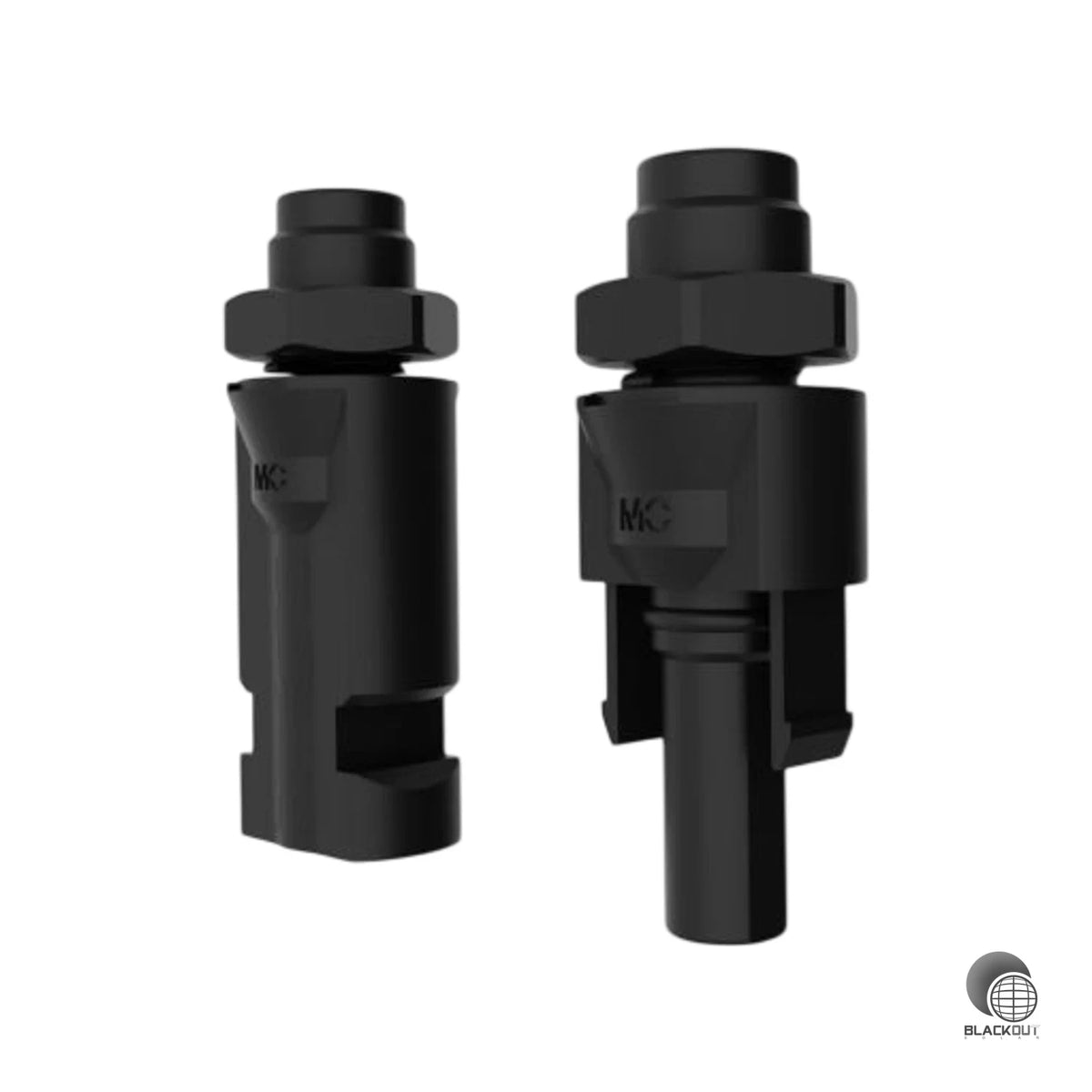 Originalersatzteil von Eaton: Set mit einem weiblichen (Plus) und einem männlichen (Minus) MC4-Stecker für IKA-SOL Photovoltaik-DC-Stringboxen.