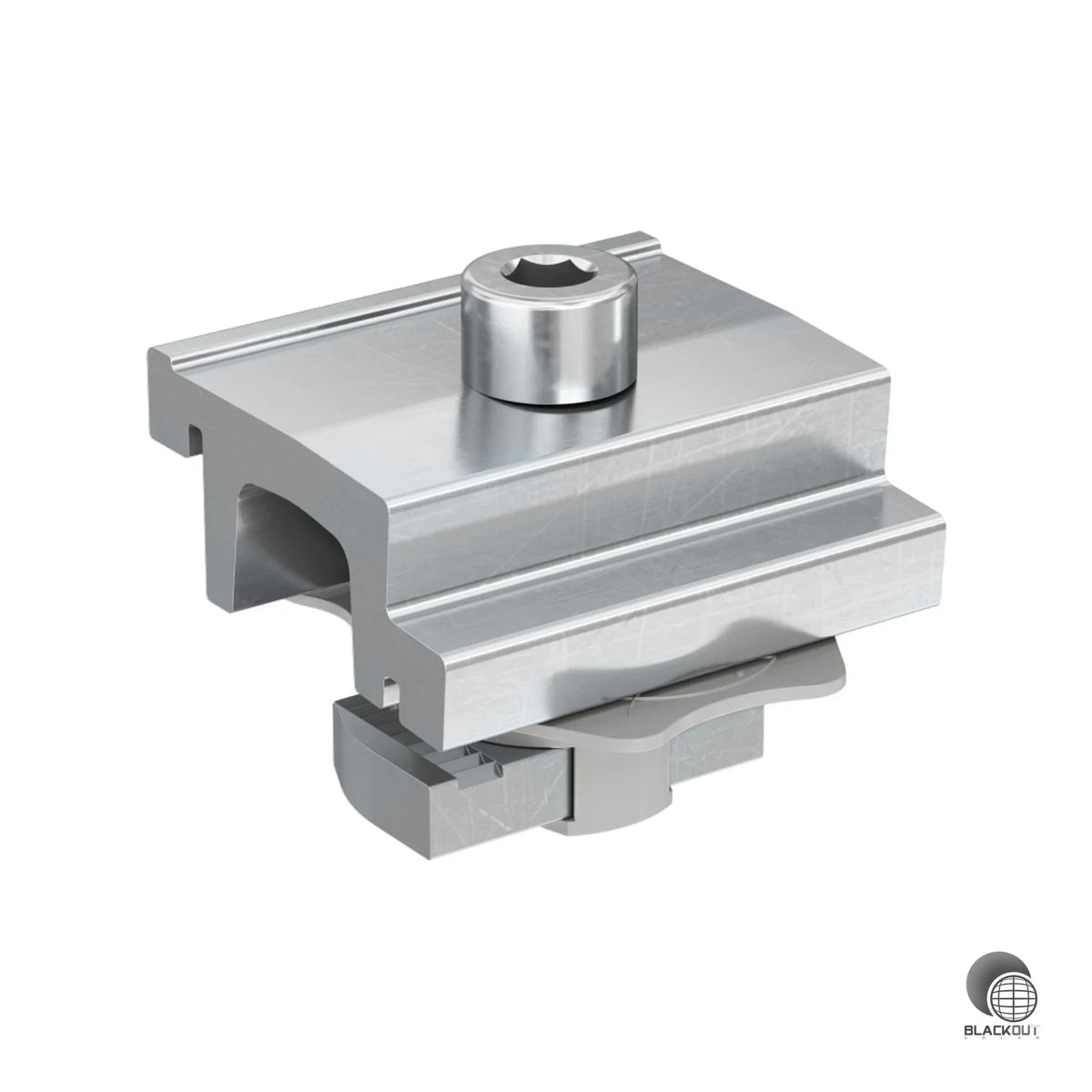 Aluminium-Kreuzverbindung zum 90°-Verbinden zweier überlappender Solarschienen im Fischer SolarFish System. Schnellmontage per Hammerkopfmutter, kompatibel mit H33 und H44 Profilen.
