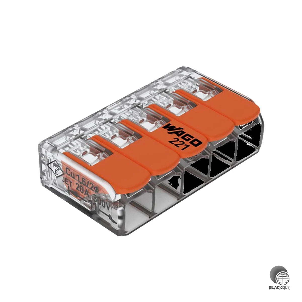 WAGO Verbindungsklemme mit Hebeln, für alle Leiterarten, max. 6mm², transparent 1