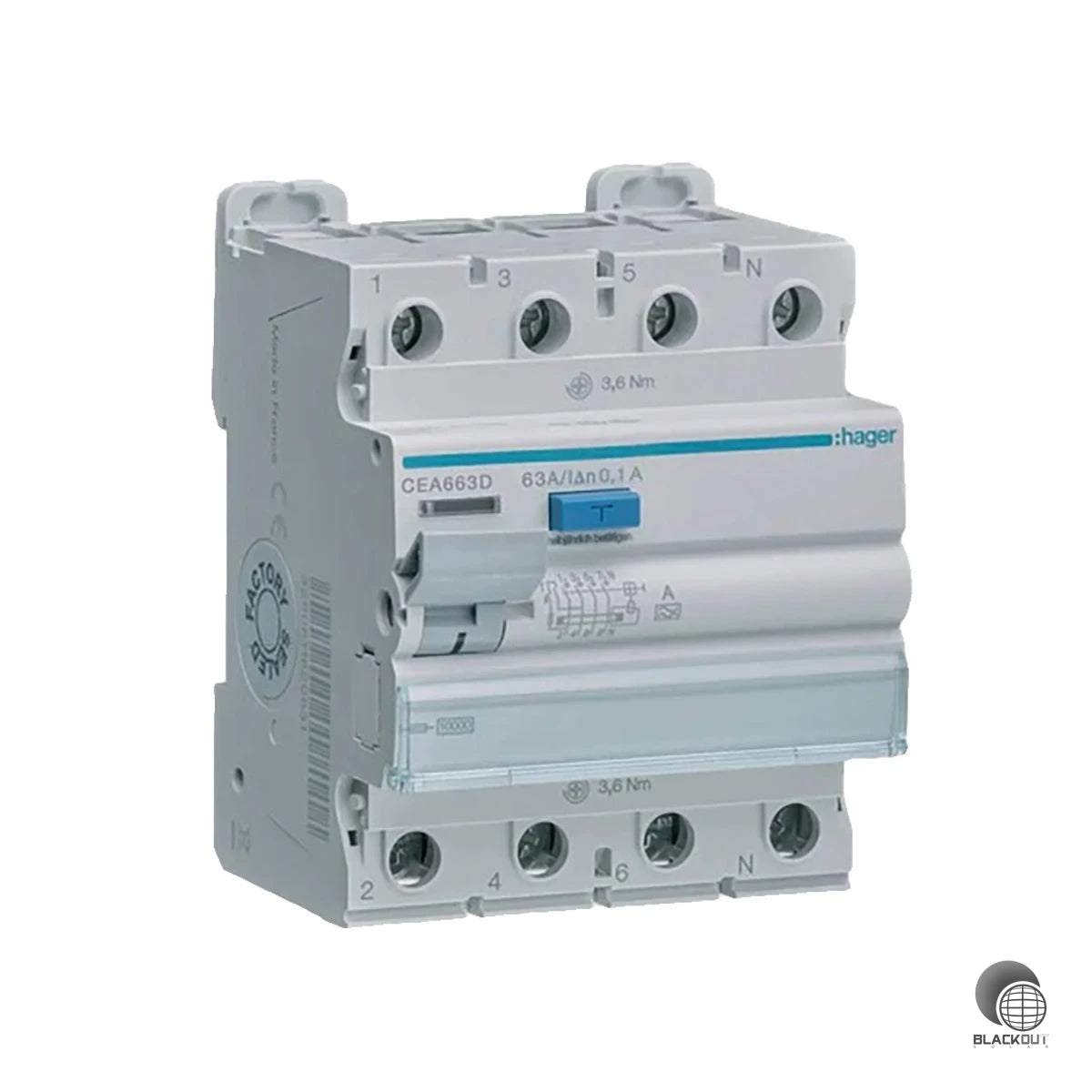 HAGER CEA663D FI-Schalter 4P 10kA 63A 100mA Typ A 1