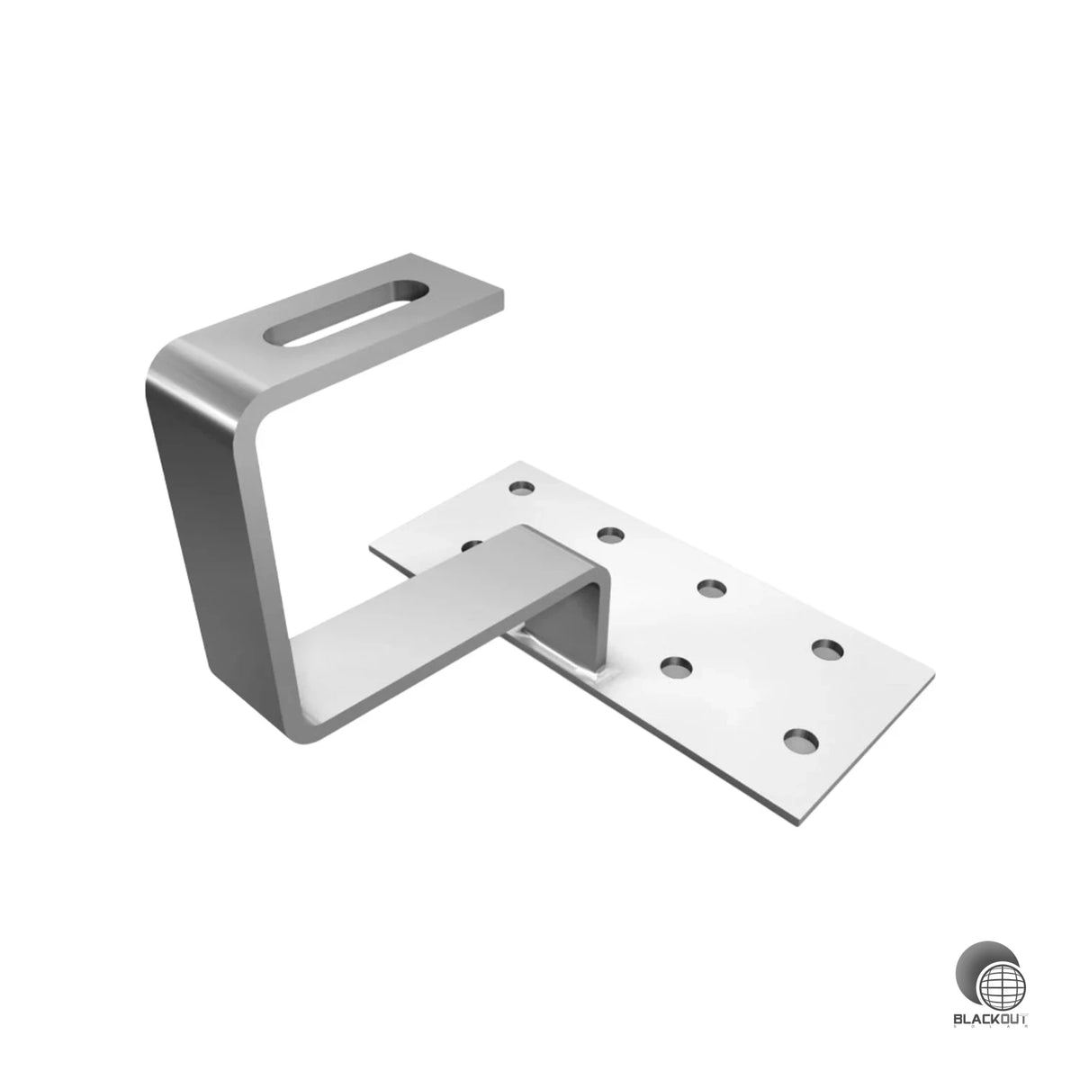 Robuster Z-förmiger Edelstahl-Dachhaken für die sichere Montage von K2 Systemschienen auf Dachpfannendächern mit großformatigen Flachziegeln.